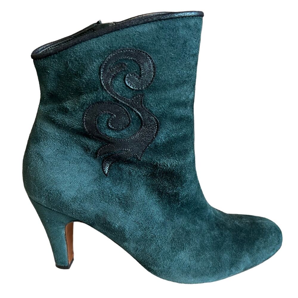 Lulu Guinness Hunter Green Suede Round Toe Ankle Boots 37